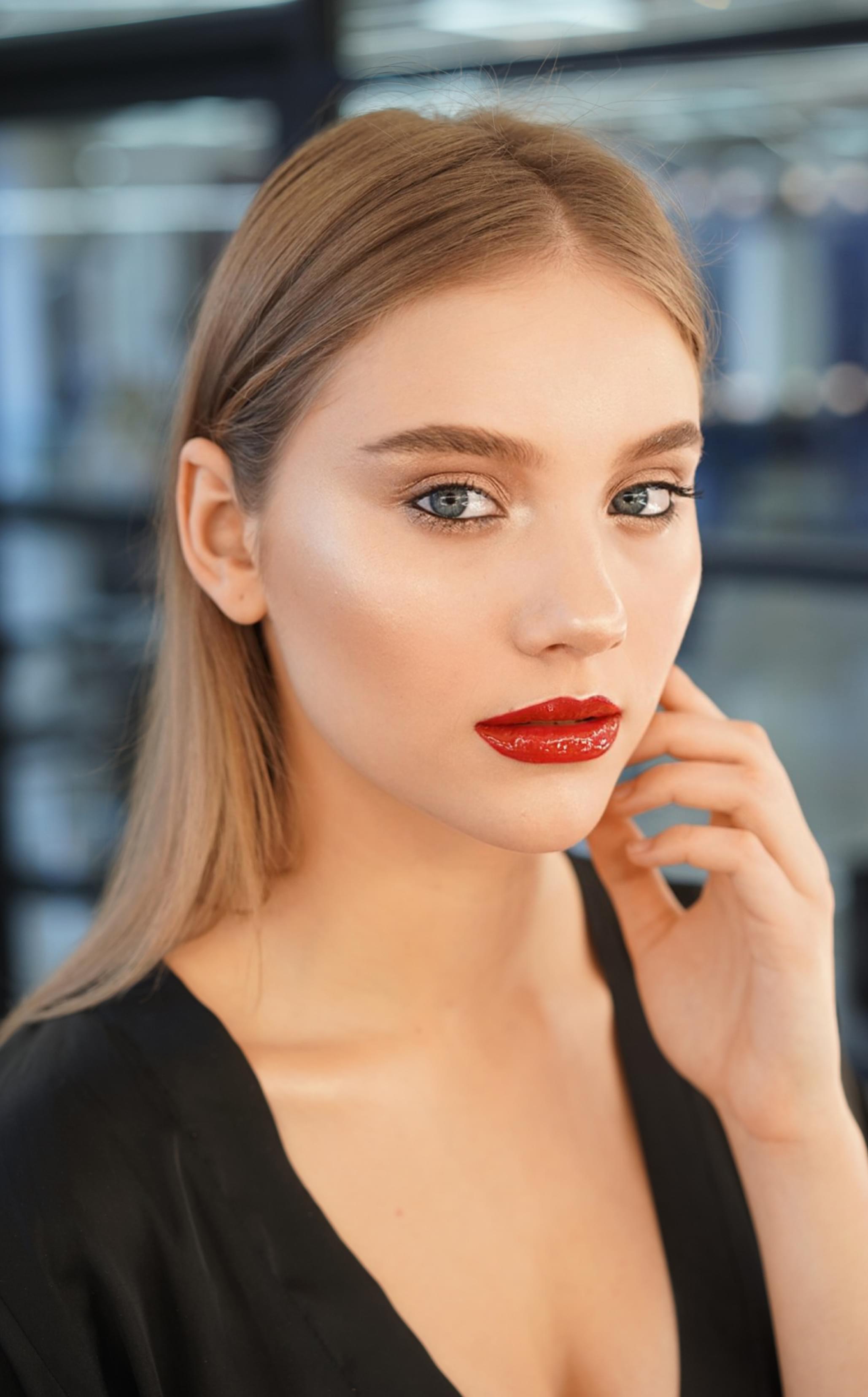 Red lipstick makeup model